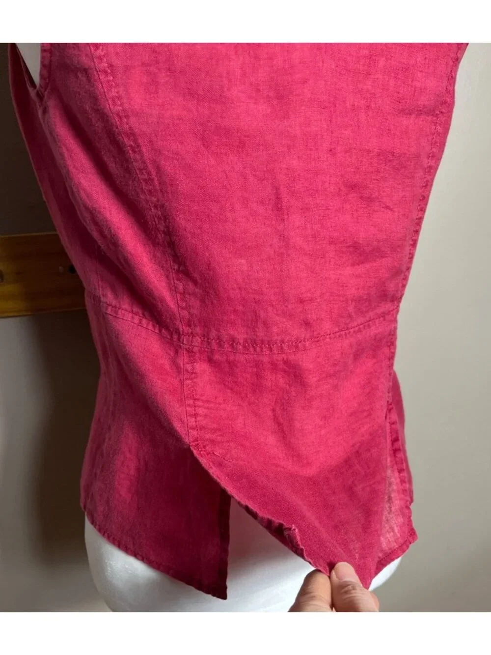 Rafaella Linen Button Top Sleeveless Raspberry Red Coastal Casual Preppy Wom 6 - Picture 7 of 10